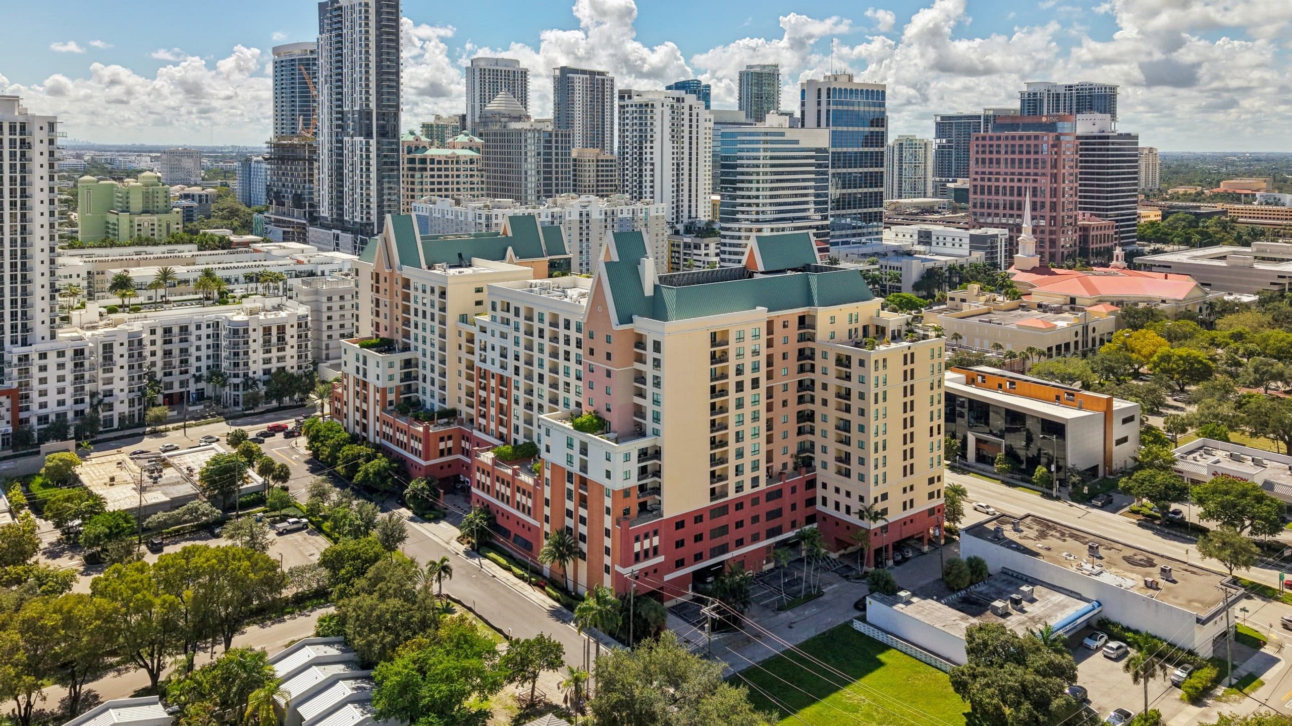 Towers with the downtown skyline at The Waverly at Las Olas